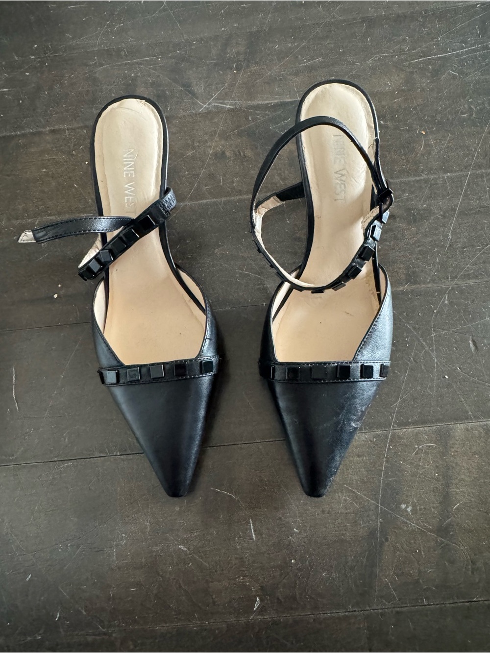 Nine West Black Pointed Toe Slingback Kitten Heels Size 6.5